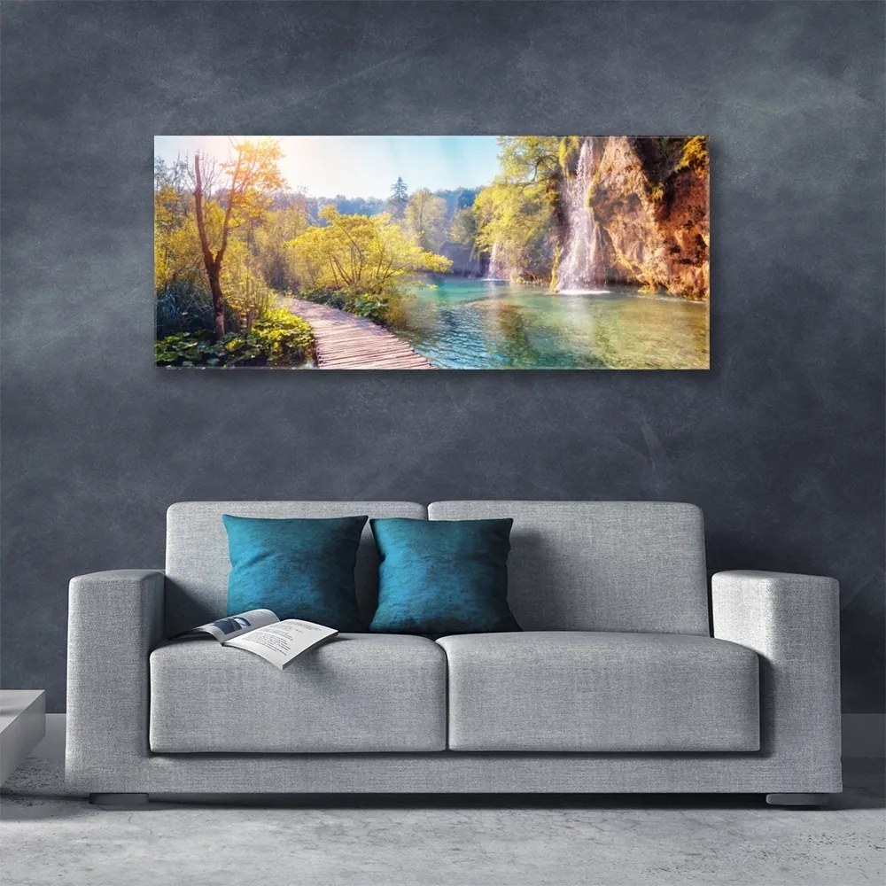 Obraz plexi Jazero príroda vodopád 125x50 cm