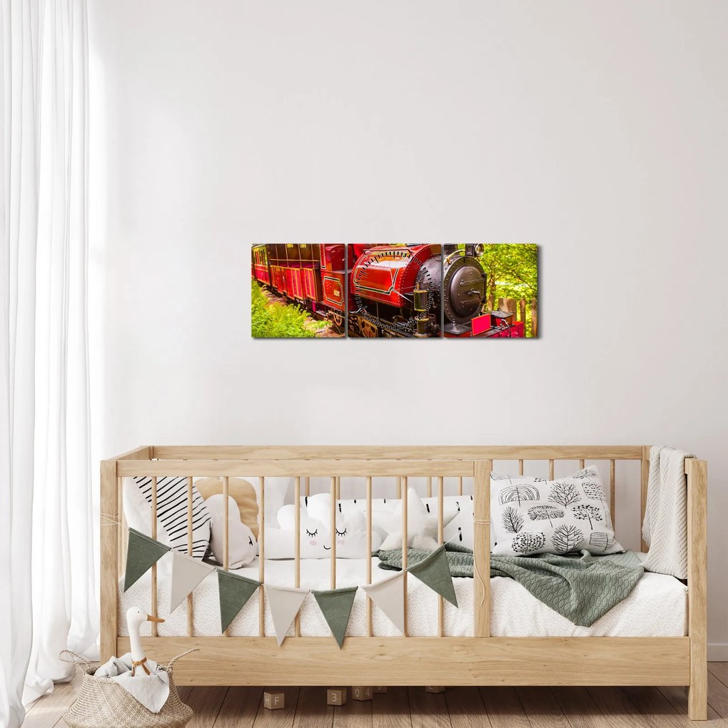 Obraz parného vlaku (s hodinami) (90x30 cm)