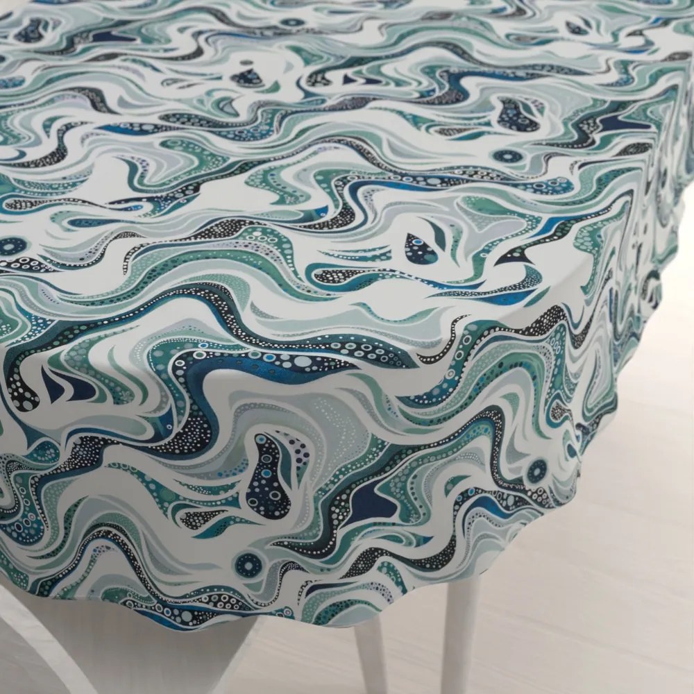 Biante Bavlnený oválny obrus Sandra SA-587 Modro-zelené designové vlnky na mintovom 120x140 cm