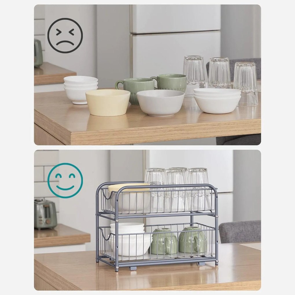 Kuchynský organizér, s 2 kovovými košíkmi, strieborná farba