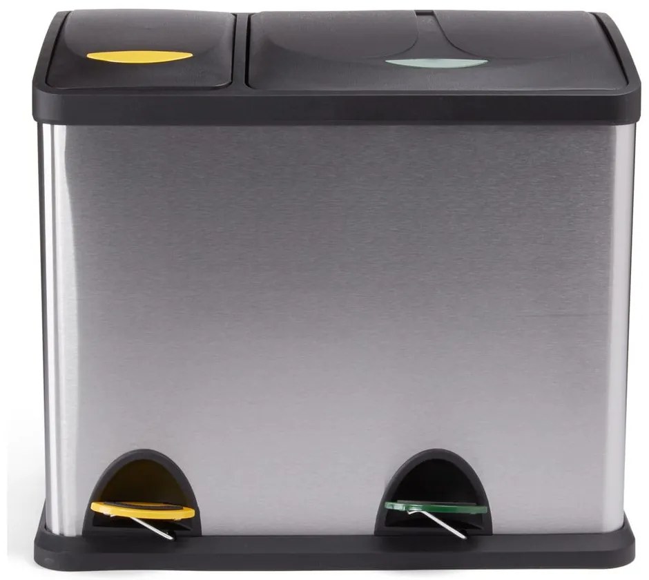 Oceľový odpadkový kôš 18+8 l na triedený odpad/nášľapný v matne striebornej farbe Tri Selectif – MSV