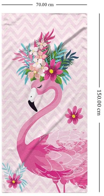 Plážová osuška FLAMINGO WITH FLOWERS 70 x 150 cm farebná, 100% polyester