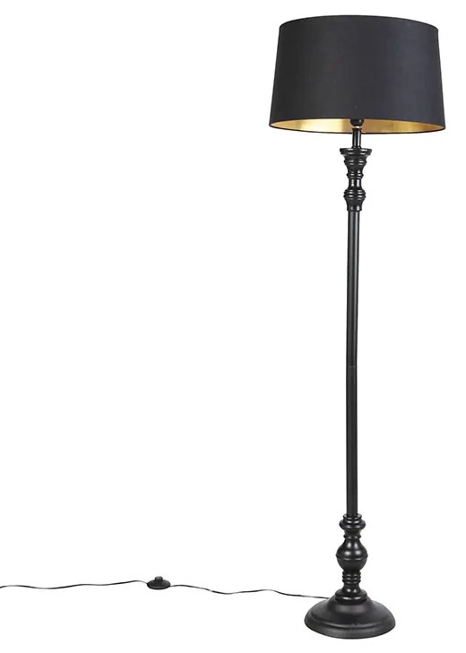 Stojaca lampa s bavlneným tienidlom čierna so zlatom 45 cm - Classico