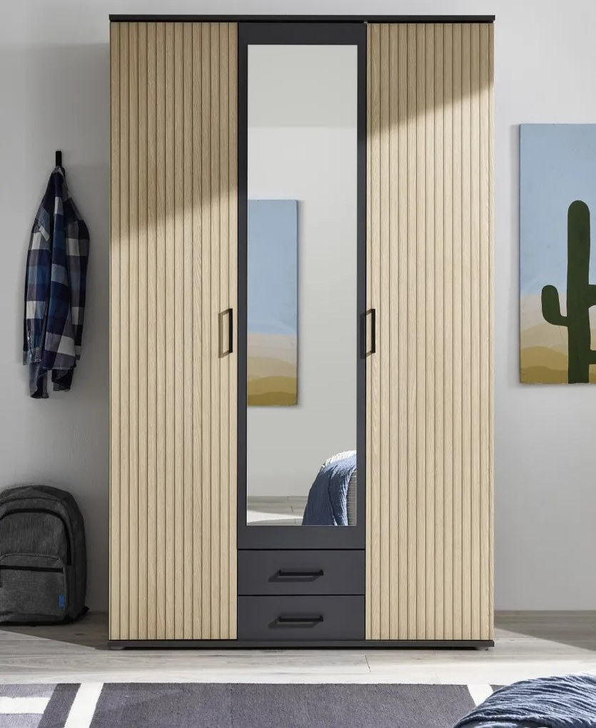 Šatníková skriňa Laurie, 120 cm, grafit/dub