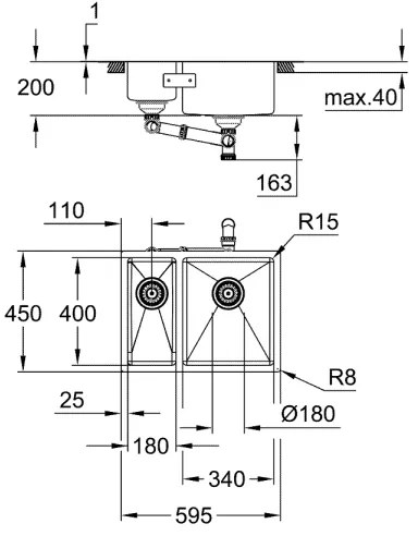 GROHE 31576SD1 - Kuchynský drez K700U 595 × 450 mm nerez