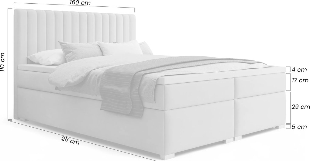 Boxspring posteľ Solani 160x200 s úložným priestorom - béžový zamat Castel 15