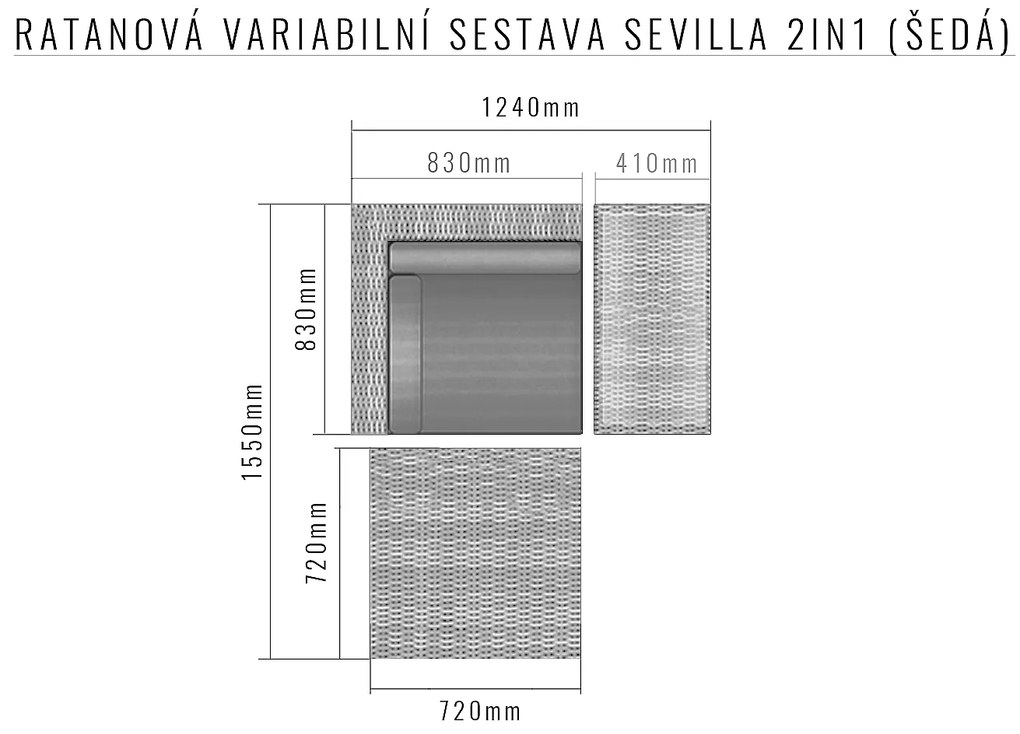 Deokork Ratanová variabilná zostava SEVILLA 2in1 (sivá)