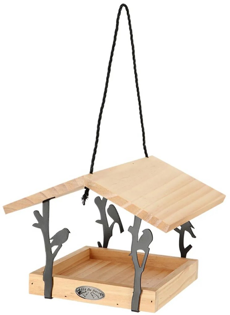 Závesné kŕmidlo pre vtáky Rhi, 18x24,5x24,5 cm, drevo/kov, hnedá