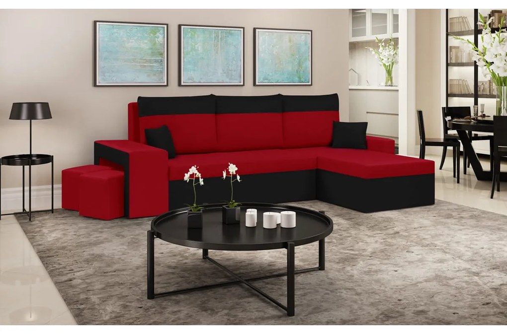 Rohová sedacia súprava s funkciou spania NEVADA Červená/čierna