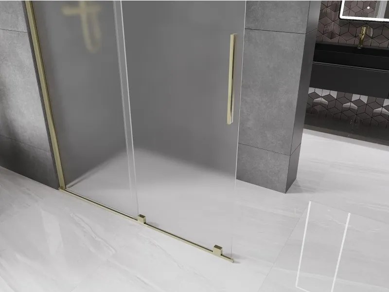 Mexen Velar, sprchová zástena s posuvnými dverami Walk-in 160 x 200 cm, 8mm sklo námraza, zlatá lesklá, 871-160-000-33-50
