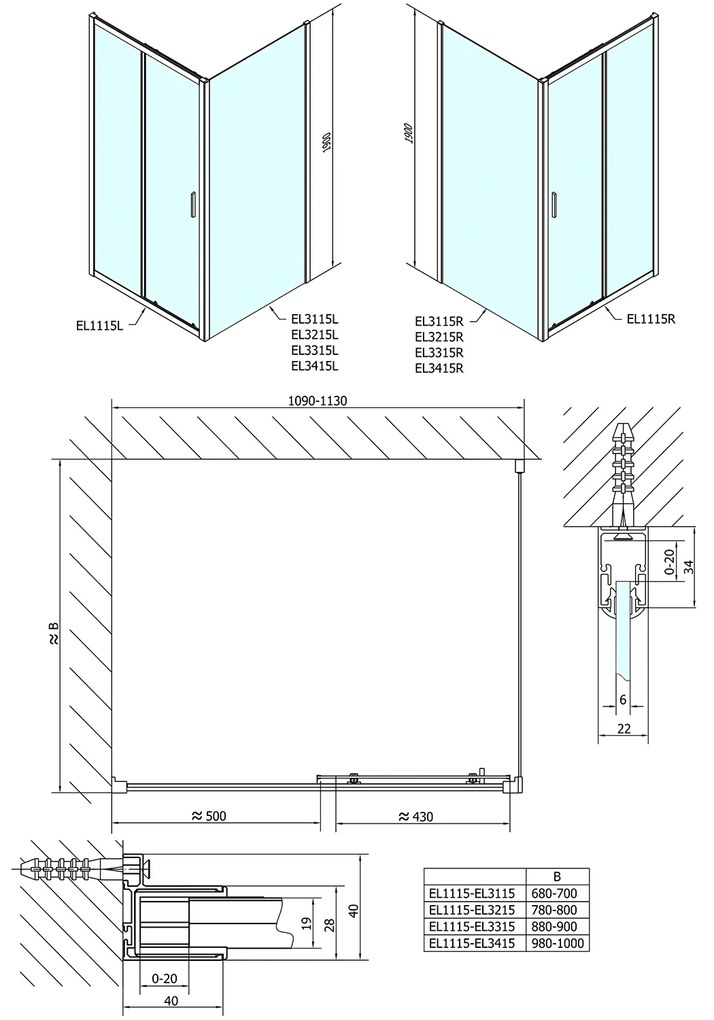 Polysan Polysan, EASY LINE sprchové dvere 1100mm, číre sklo, EL1115