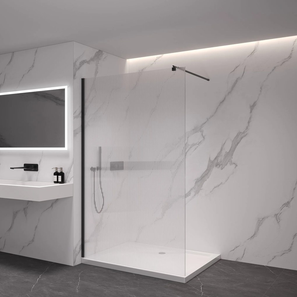 CERANO - Sprchová zástena Walk-in Onyx Ľ/P - guľatá vzpera - čierna matná, ryhované sklo - 60x200 cm, CER-CER-8050BD312