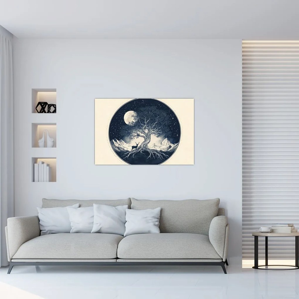 Obraz – Magický strom s jeleňom I. (90x60 cm)