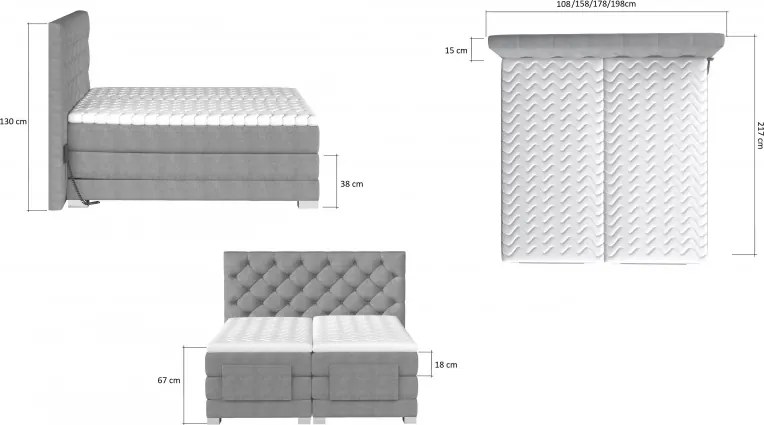 Kontinentálna posteľ CARLINO boxspring s elektrickým polohovaním 200x180, zelená (kronos 19)