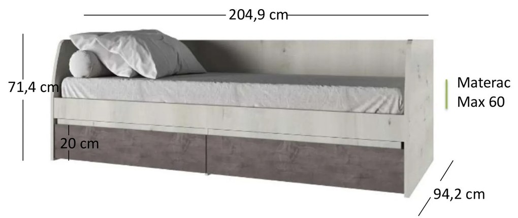 Jednolôžková posteľ 90 cm Norine (jelša polárna + onyxová) (s roštom). Vlastná spoľahlivá doprava až k Vám domov. 1053118