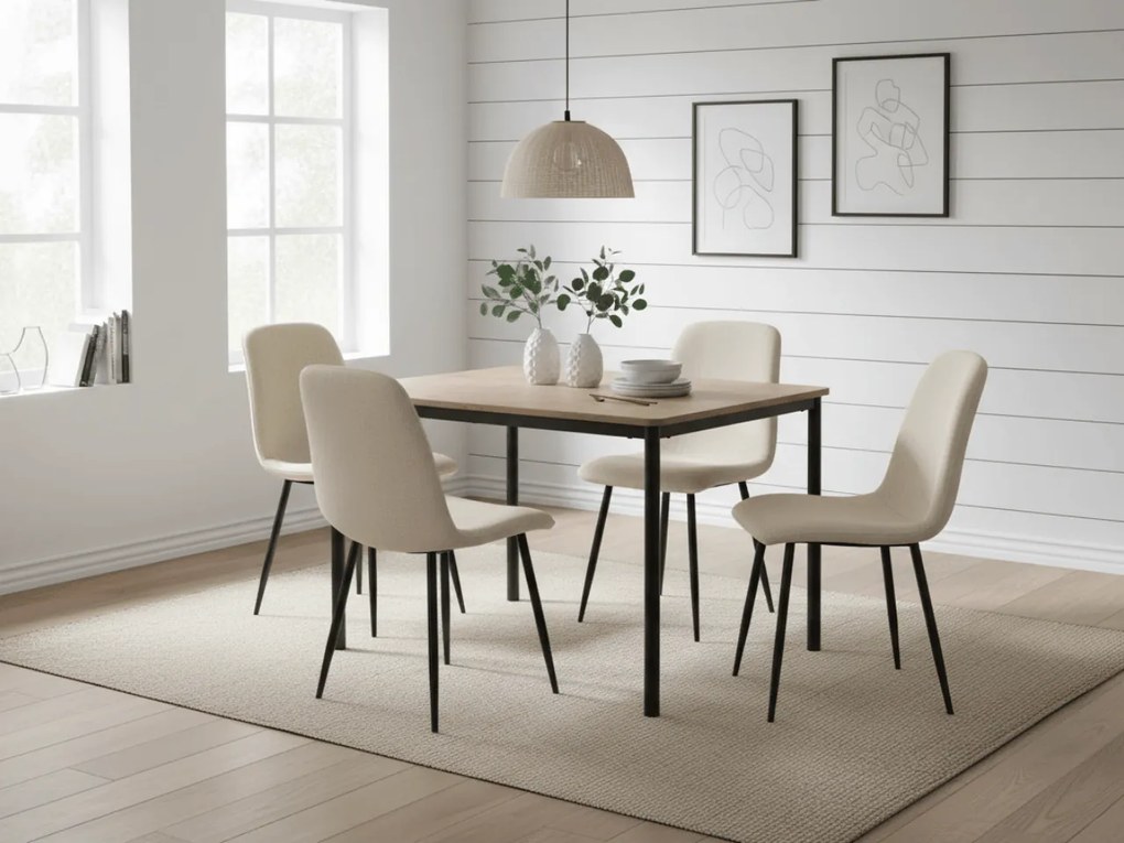 Jedálenský set 1 + 4, stôl CITY 110x75 cm dub artisan + krémová jedálenská stolička RIFT s čiernymi nohami