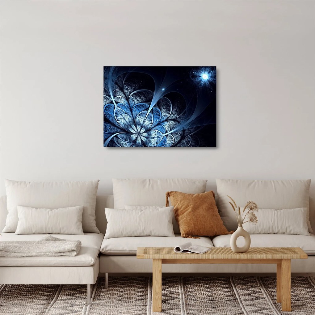 Sklenený obraz tmavomodrého kvetu (70x50 cm)
