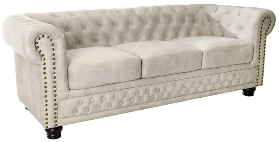 Dizajnová trojsedačka Chesterfield 200 cm šampanský zamat - Skladom na SK