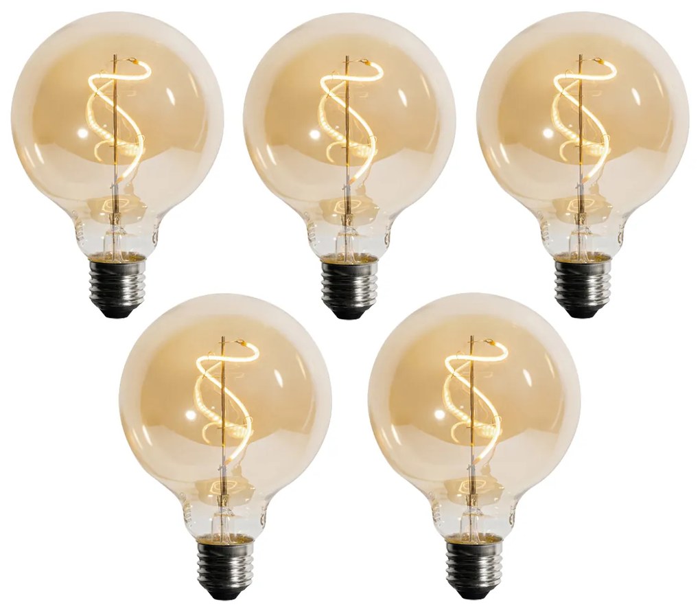 Sada 5 stmievateľných LED žiaroviek E27 so špirálovým vláknom G95 4W 270 lm 2200K