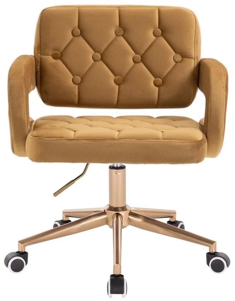 LuxuryForm DESIGN Kreslo ADRIA VELUR na zlatej podstave s kolieskami - hnedé