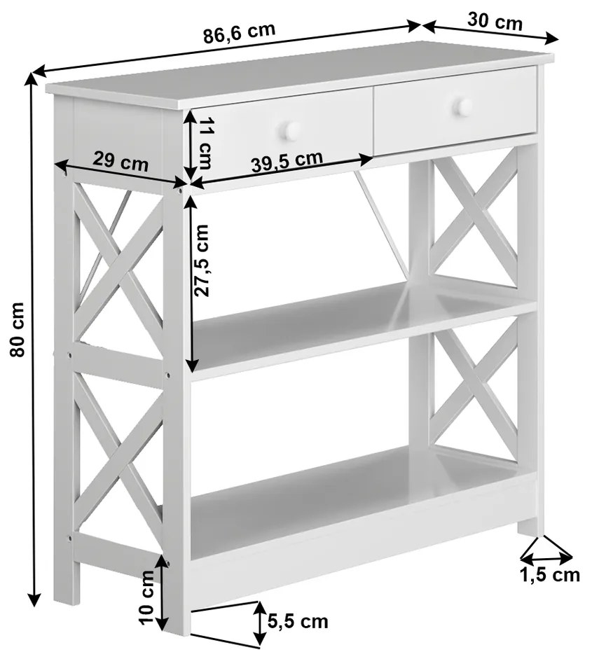 Kondela Lomir biely konzolový stolík