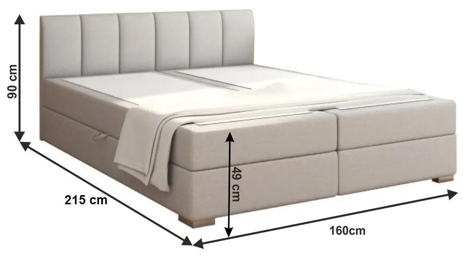 Manželská posteľ Boxspring 160 cm Rhoni (svetlosivá) (s roštom, matracom a úl. priestorom). Vlastná spoľahlivá doprava až k Vám domov. 809434