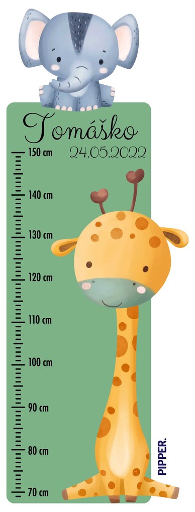 PIPPER. Textilná nálepka na stenu "Detský meter s menom - Safari"