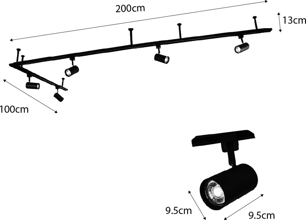 Moderný závesný koľajnicový systém s 5 čiernymi bodovými svetlami 1-fázový - Iconic Jeana