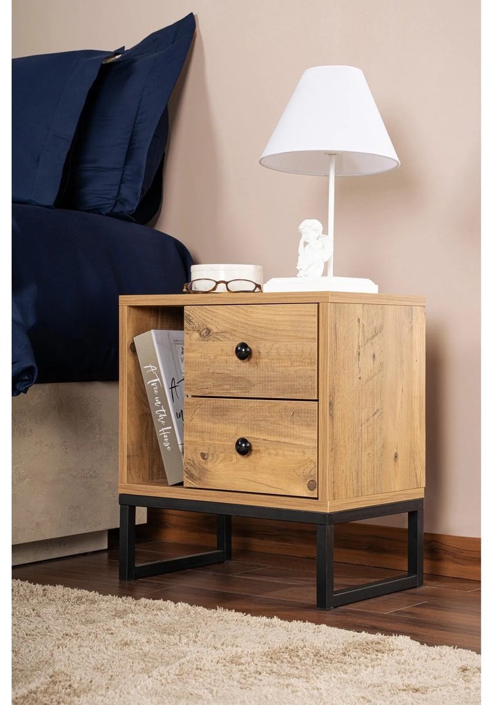 Nočný stôl Glimmer - Atlantic Pine, Black