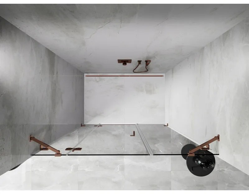 Mexen Lunar, ľavé otočné sprchové dvere 125 cm, 8mm číre sklo, ružové zlato profil, 834S-125-050-60-00-L