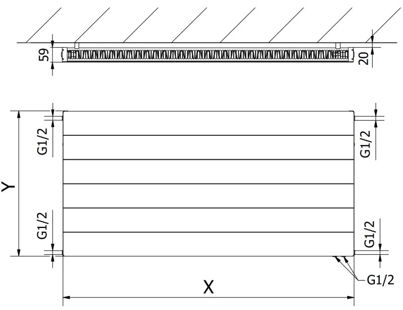 Mexen, Mexen Line CVL11 panelový radiátor 500 x 2000 mm, spodné pripojenie, 1365 W, biely - W611L-050-200-00