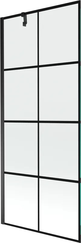 Mexen Next, vaňová zástena 1-krídlová 80 x 150 cm, fixné krídlo, 6 mm číre sklo s čiernym vzorom, čierny profil, 895-080-000-00-77-70