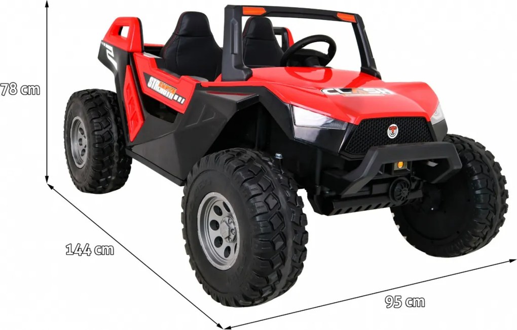 Ramiz Clash batériový kočík pre 2 deti Červený + diaľkové ovládanie + pohon 4x4 + nastavenie sedadla + rádio MP3 + LED