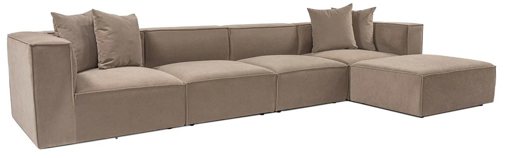Rohová pohovka Sora s rámom zo 100% hrabového dreva 430 x 102 cm, pravá, kapučínová