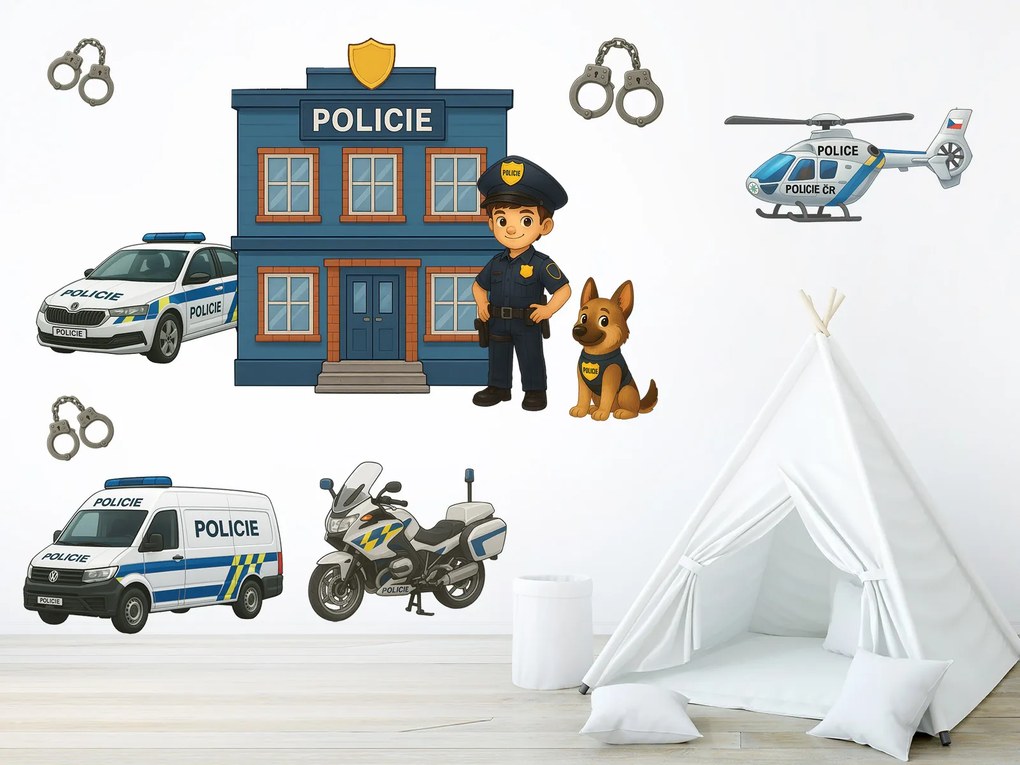 Polícia textilní prelepiteľné nálepky na stenu hárok 46 x 31 cm