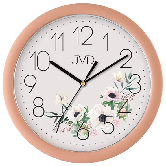 Nástenné hodiny JVD HP612.D9 – s motívom kvetov a motýľov, tichý chod, 25 cm