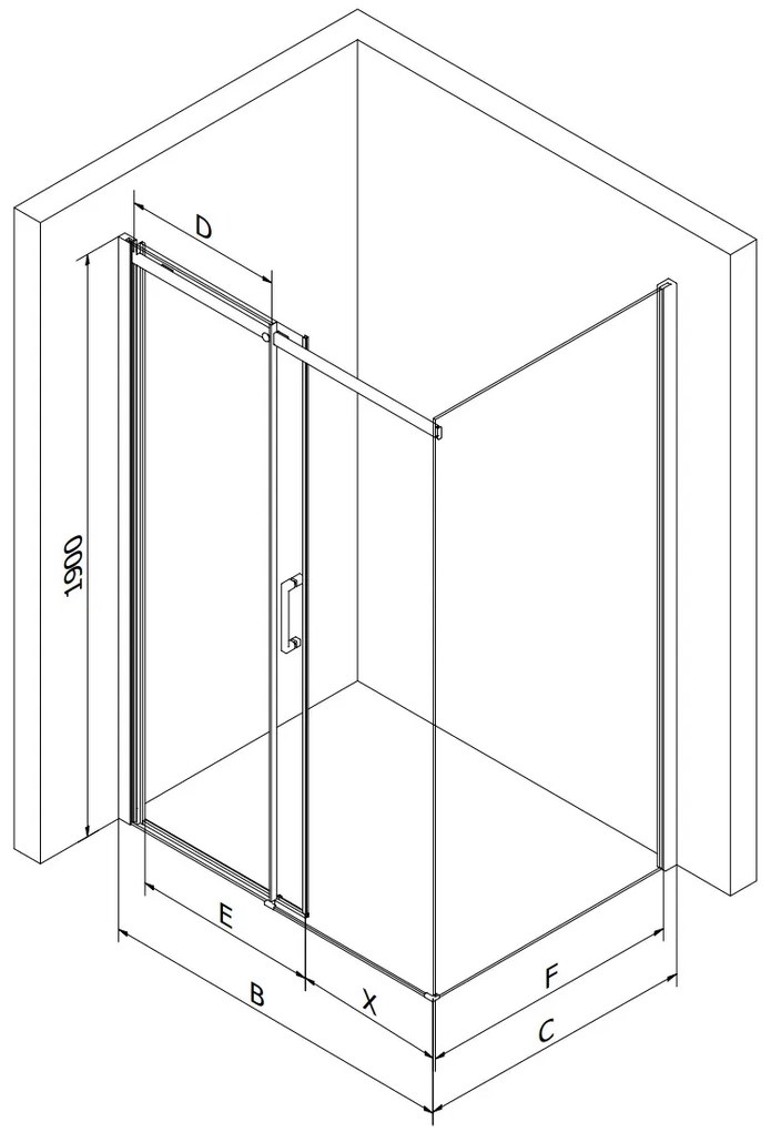 Mexen Omega, sprchovací kút s posuvnými dverami 120 (dvere) x 100 (stena) cm, 8mm číre sklo, chrómový profil, 825-120-100-01-00