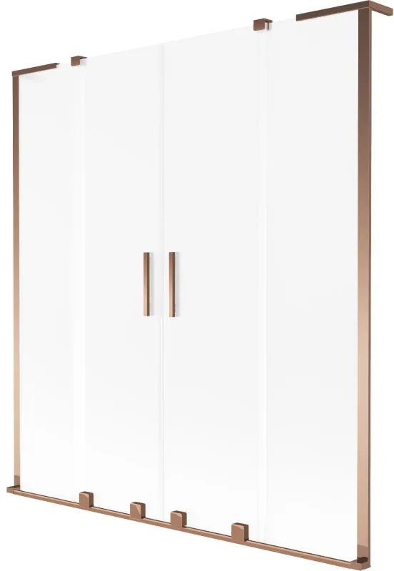 Mexen Velar L Duo, 2-krídlová posuvná vaňová zástena 150 x 150 cm, 8mm sklo námraza, ružové zlato, 896-150-003-32-60