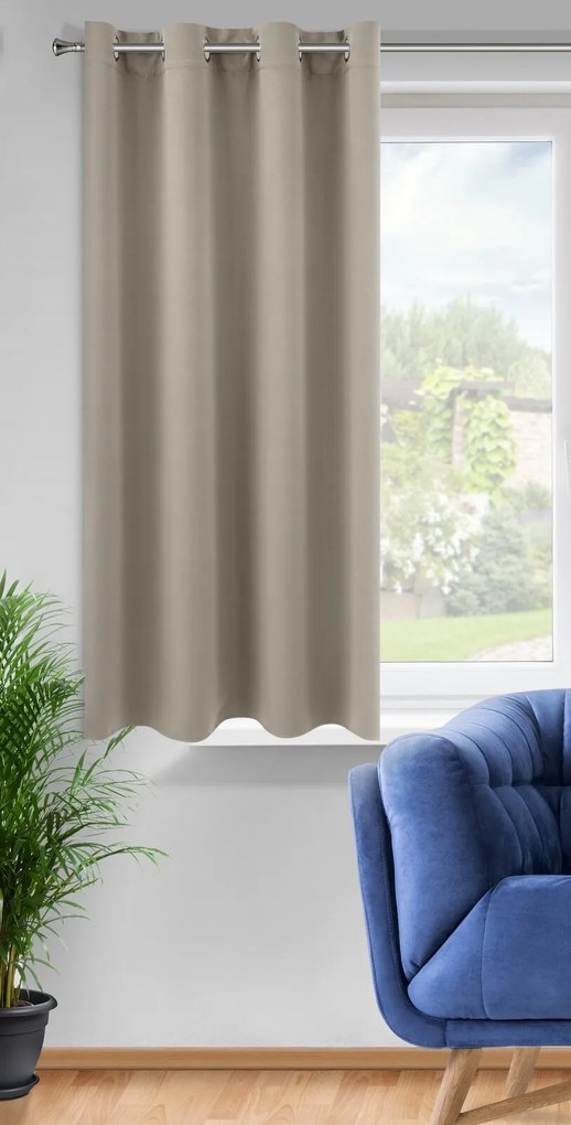 KRÁTKY ZATEMŇOVACÍ ZÁVES NA KRÚŽKOCH LOGAN 140X175 CM TMAVOBÉŽOVÁ