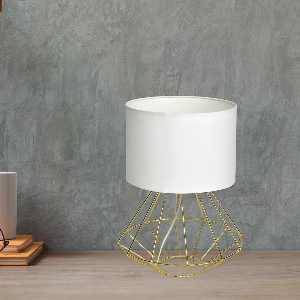 Stolná lampa Lupo, 1x biele textilné tienidlo, g