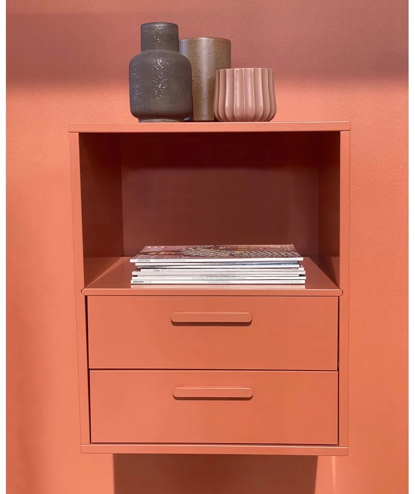 Tehlovočervený nástenný nočný stolík s 2 zásuvkami Keep by Hammel