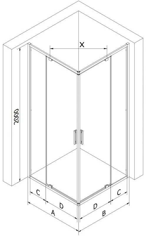 Mexen Exo, 2-krídlový sprchovací kút 70 x 70 cm, 6mm číre sklo, chrómový profil, 8110-070-070-01-00
