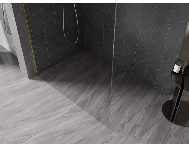 Mexen, Mexen Kioto-X L sprchová stena 80 x 200 cm, priehľadná 10 mm, zlatý kartáč - 800-080-107-55-00-X