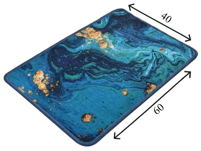 Modrá/v zlatej farbe kúpeľňová predložka 60x40 cm Marbling - Foutastic