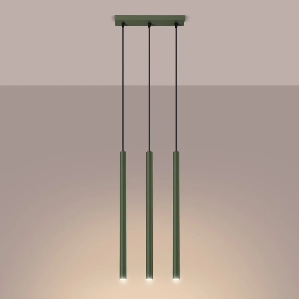 Závesné svietidlo Pastelo, 3x olivové kovové tienidlo, o