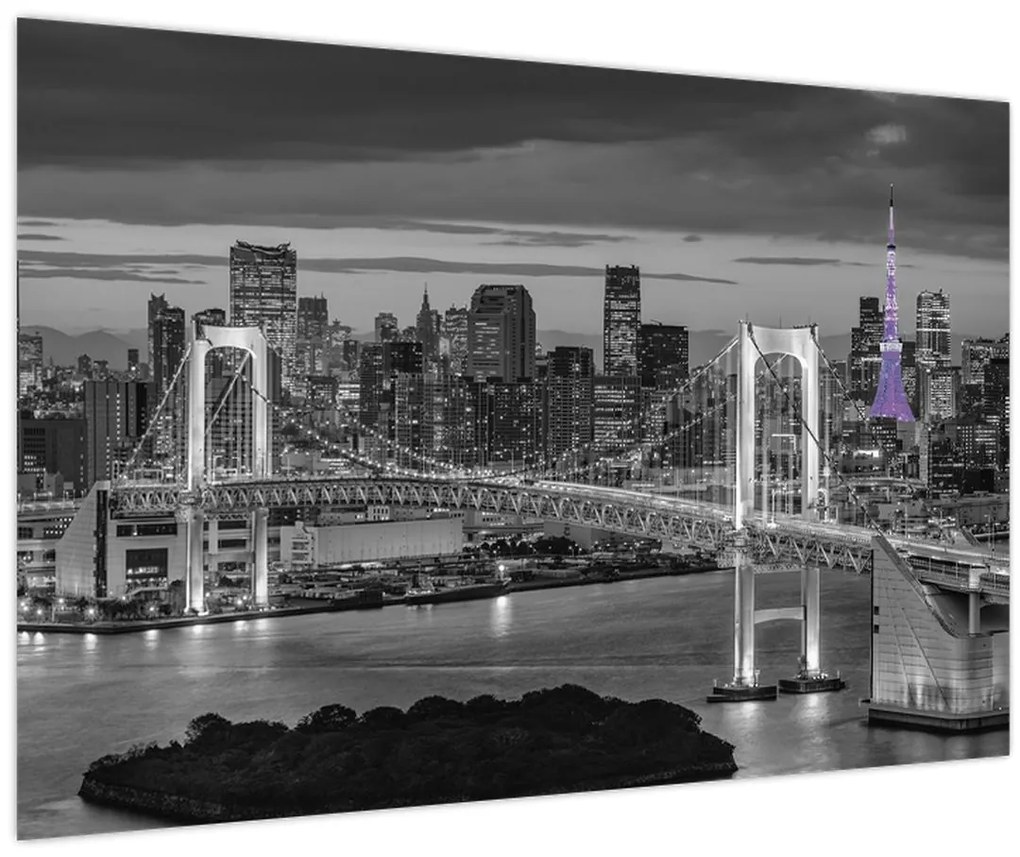 Obraz - Veľkomesto s fialovou vežou (90x60 cm)