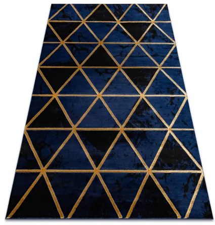 Koberec EMERALD exkluzívny 1020 glamour, štýlový mramor, trojuholníky tmavomodrý / zlatý