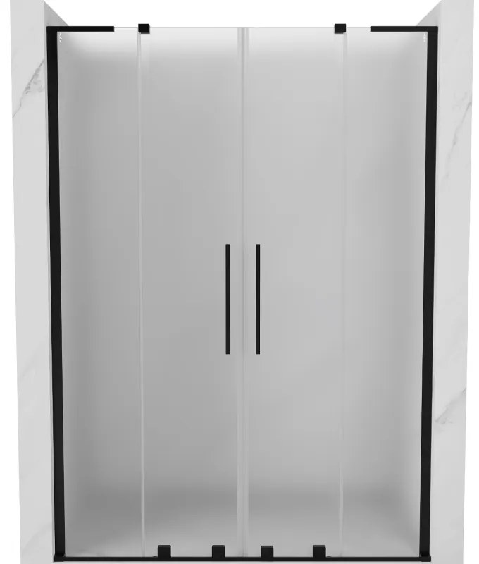 Mexen Velar L Duo, posuvné sprchové dvere do otvoru 160 cm, 8mm sklo námraza, čierna matná, 871-160-003-32-70