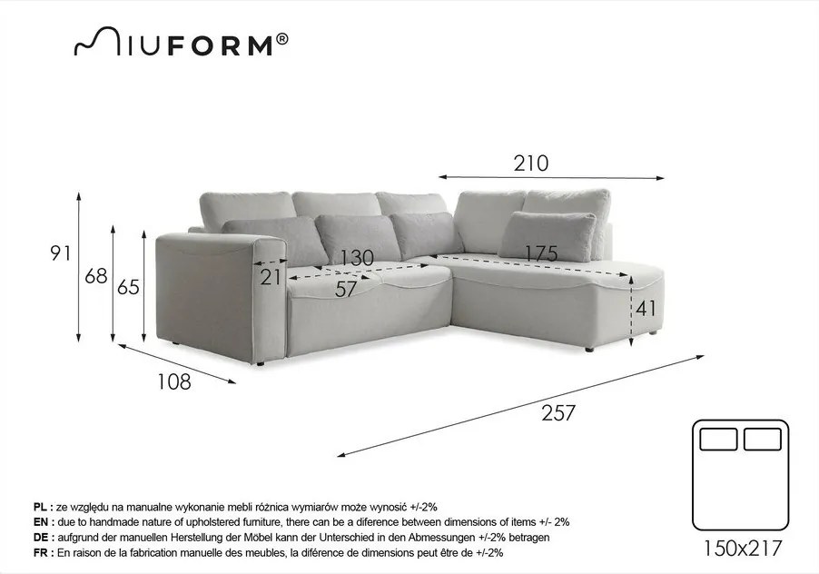 Krémovobiela rozkladacia rohová pohovka (variabilná) Homely Tommy – Miuform