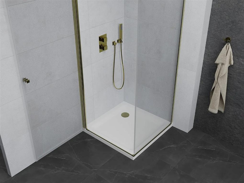 Mexen Pretoria sprchovací kút 90 x 90 cm, 6mm sklo, zlatý profil-číre sklo + slim sprchová vanička 5cm, 852-090-090-50-00-4010